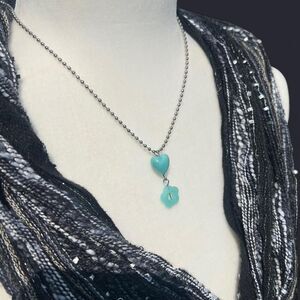 Bright Teal Heart & Flower Ball Chain Necklace